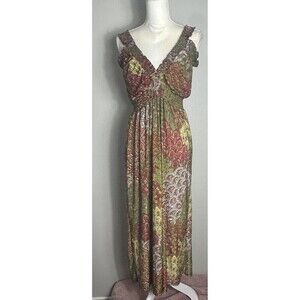 Seven Islands Sleeveless Ruffle Straps Paisley Print Maxi Dress Size Medium